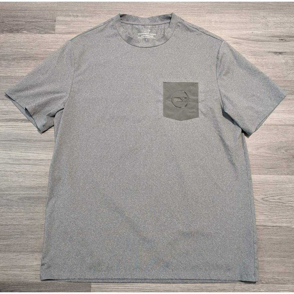 Vineyard Vines Men's Gray Stretch‎ Performance Pocket Whale Logo T-Shirt Size L